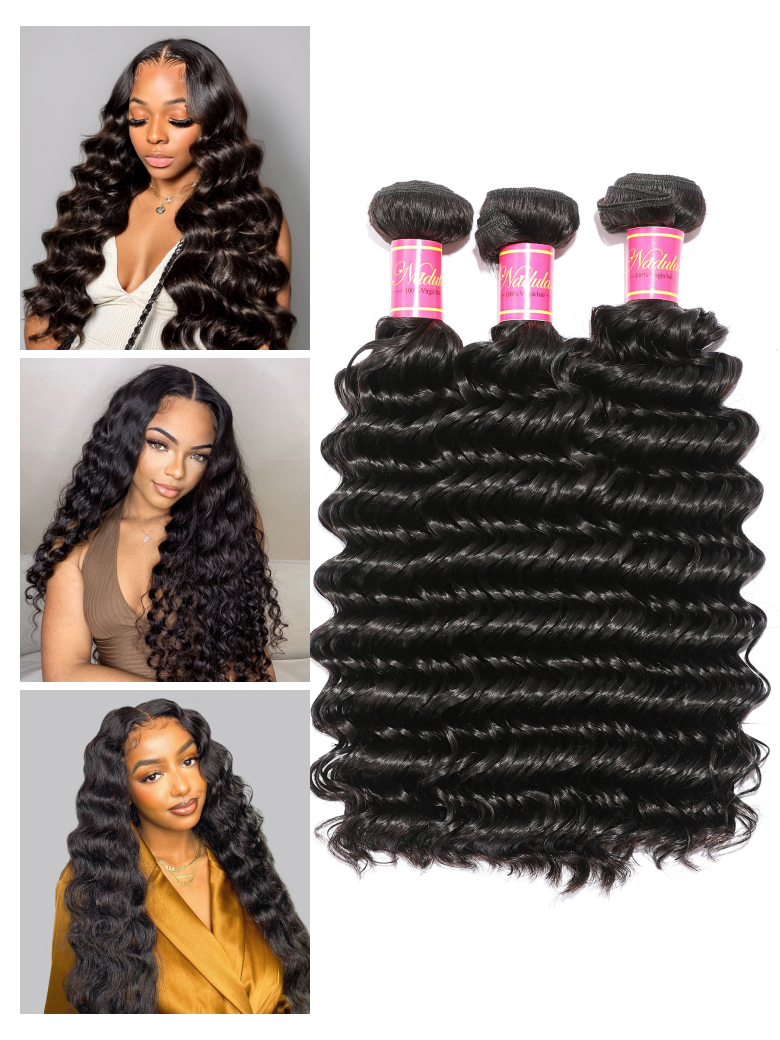 Nadula Brazilian Hair Deep Wave Virgin Hair 3 Bundles 4 Bundles Bouncy Human Hair