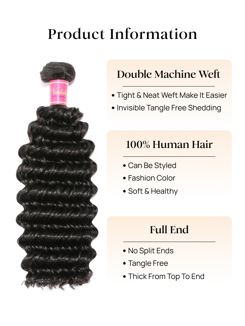 Nadula Quality Brazilian Deep Wave Hair 1 Bundle Deals Unprocessed Virgin Human Hair Weave