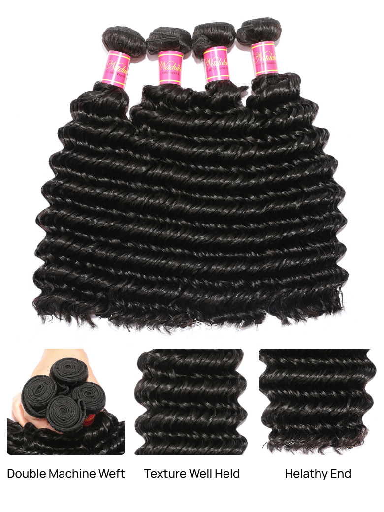 Nadula Virgin Deep Wave 4 Bundles 7A Malaysian Virgin Hair Quality Human Hair Weave
