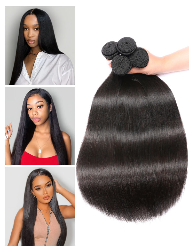 Nadula Natural And Transparent HD Lace Closure 5×5 Inch with 4 Bundles Straight Virgin Human Hair