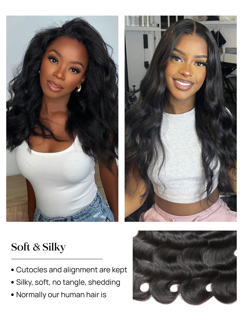 Nadula 4 Bundles Body Wave Virgin Hair Weave With Lace Frontal Closure 13X4 Soft Human Hair