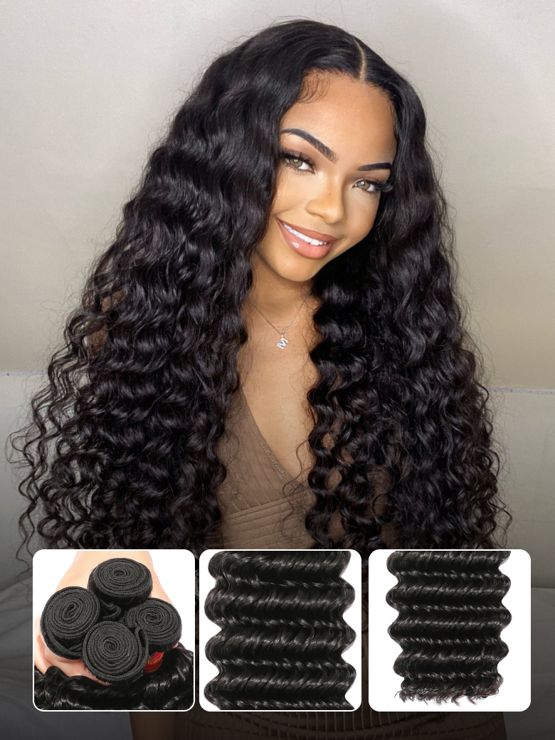 Nadula 3 Bundles Brazilian Deep Wave Hair Quality Virgin Unprocessed Brazilian Virgin Hair Soft Human Hair Weave