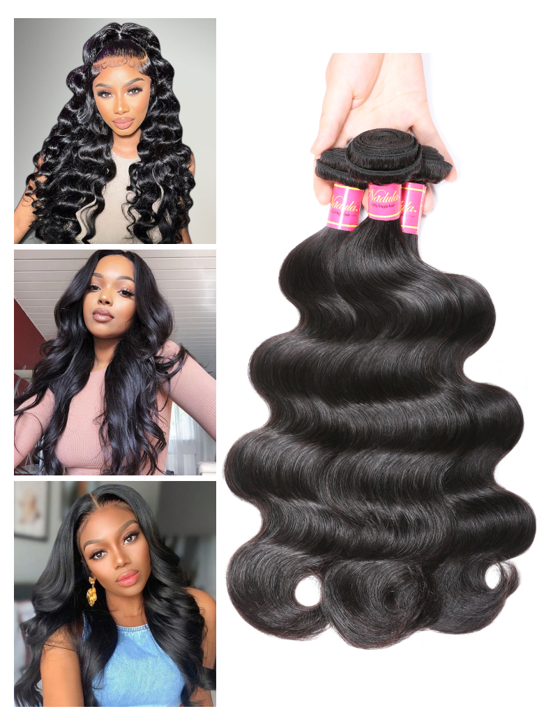 Nadula Body Wave Virgin Hair 3 Bundles With 13X4 Swiss Lace Frontal Closure