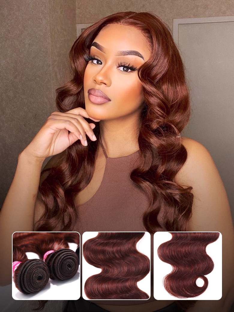 Nadula Hair Reddish Brown Body Wave 4 Bundles Dark Ginger Virgin Hair Extension