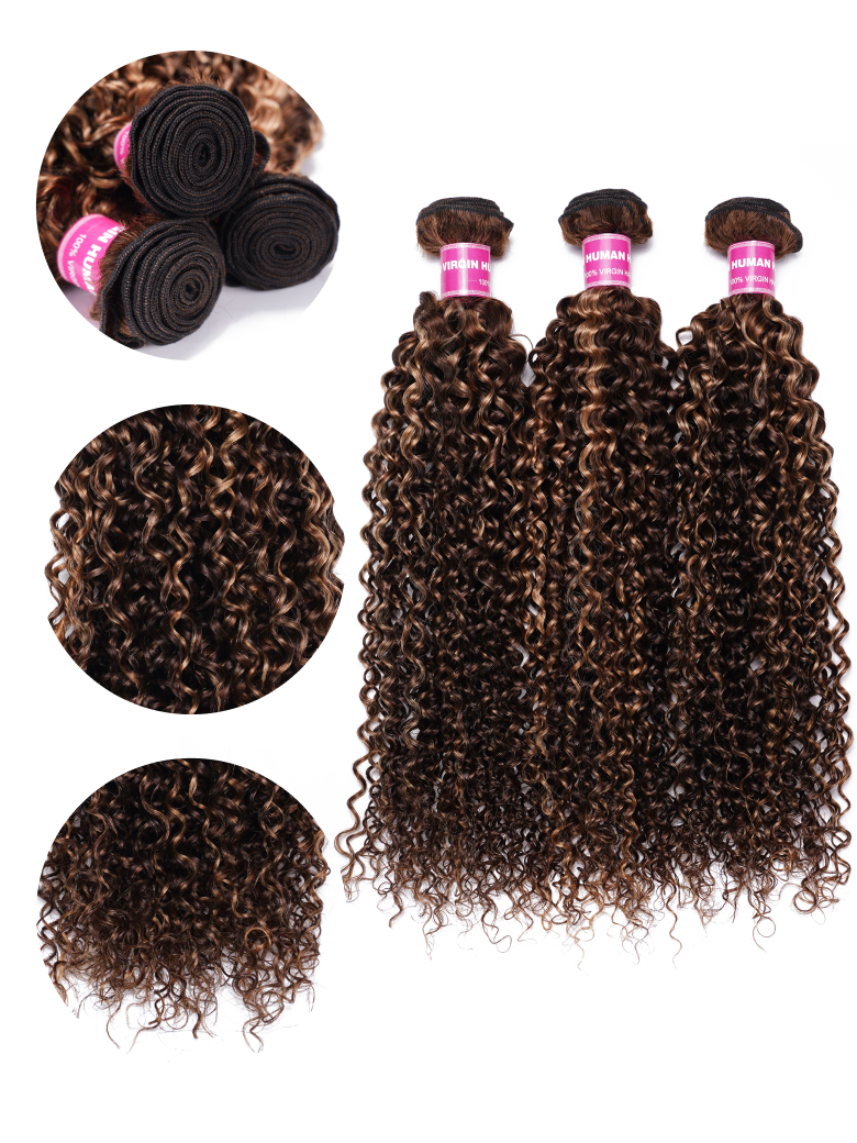 Nadula Hair Bundles Honey Blond Highlight Curly 3 Bundles Human Hair Weave