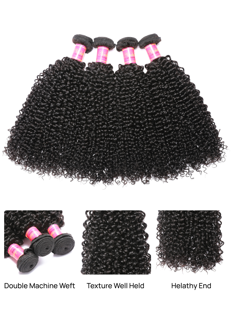 Nadula Kinky Curly 4 Bundles With 4×4 Lace Closure Unprocessed Human Hair Weave