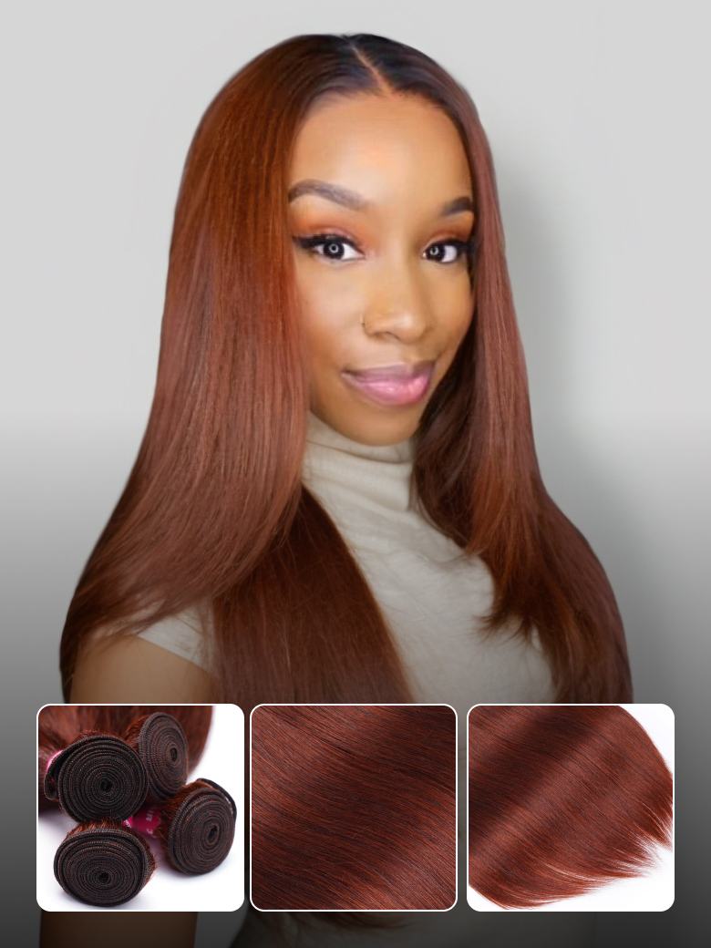 Nadula Hair Reddish Brown Straight Hair Bundles Resl Human Hair Weave 3 Bundles Hair Extension