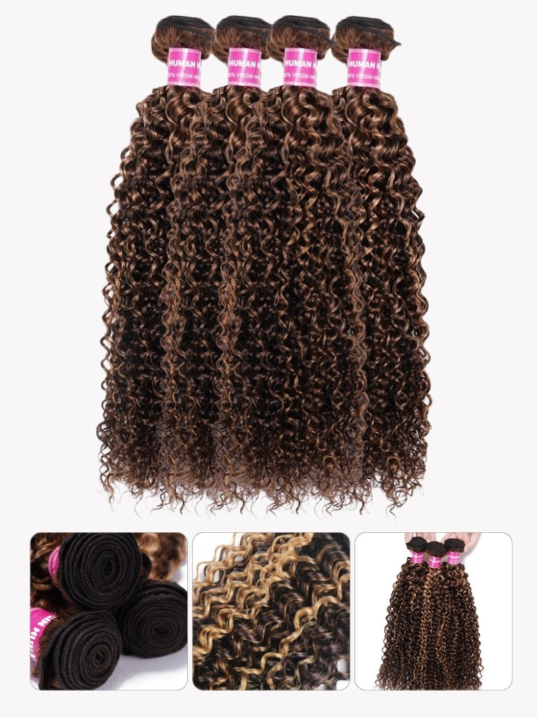 Nadula Wholesale Curly Virgin Hair 10 Bundles Deal Reddish Brown and Highlight Color
