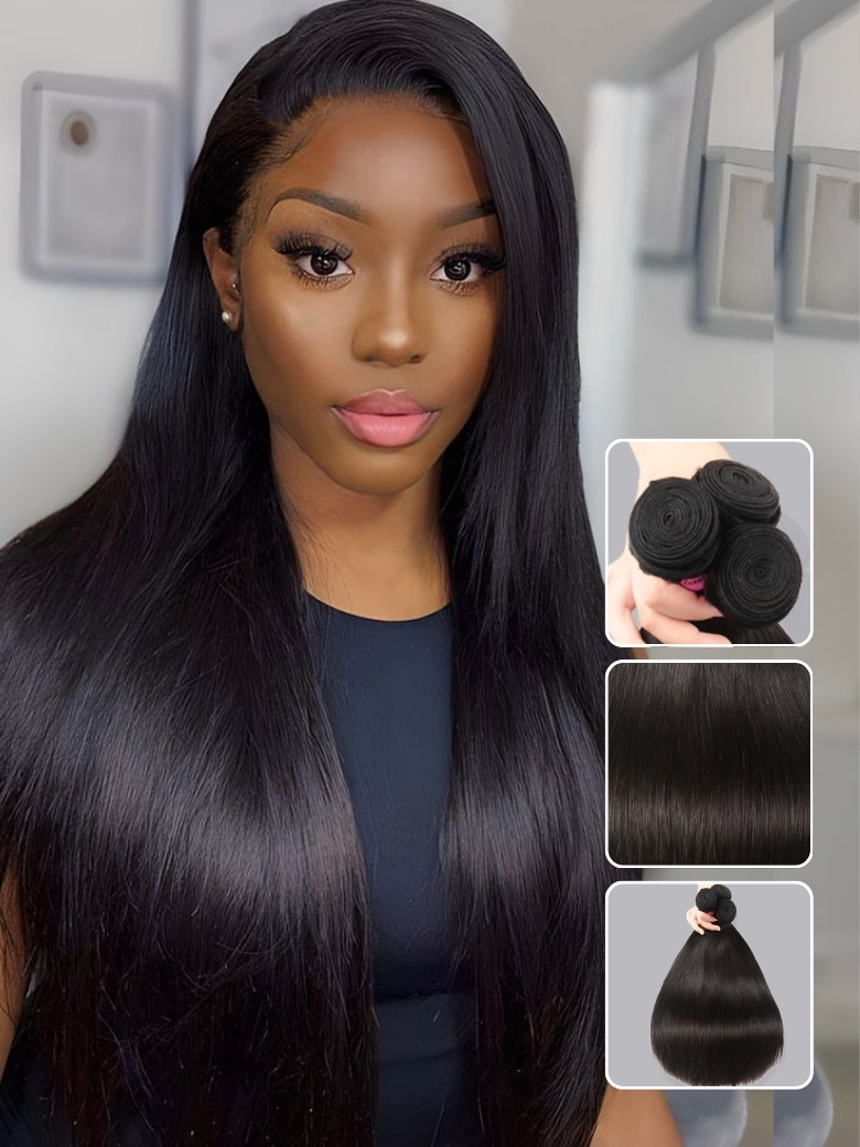 Nadula 4X4 Closure With 4 Bundles Straight Human Hair Weave 100% Virgin Human Hair