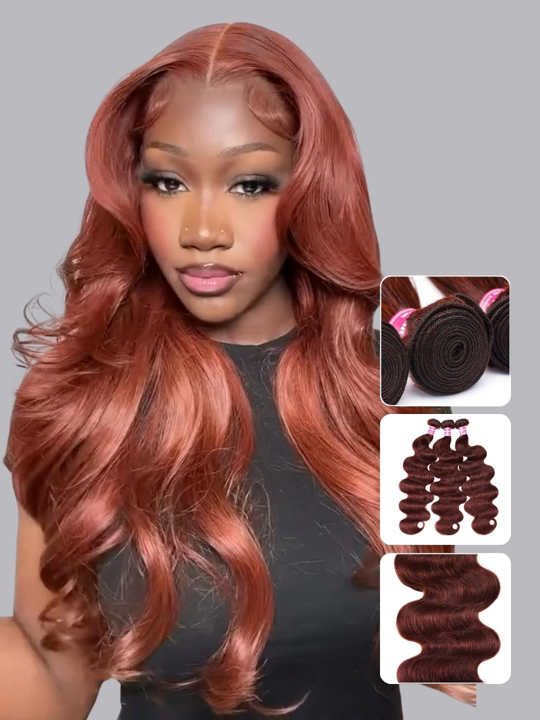 Nadula 3PCS Reddish Brown Body Wave Hair Bundles Real Human Hair Bundles