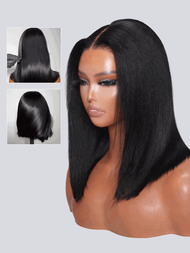 Nadula 12 Inch 6X4.75 Pre Cut Lace Yaki Straight Bob Wig With Bleach Knots