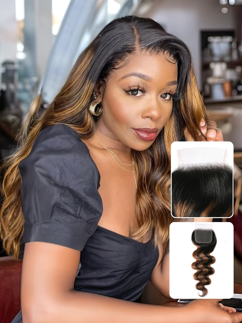 Nadula Brown Ombre Highlights Body Wave Virgin Human Hair 4X4 Lace Closure