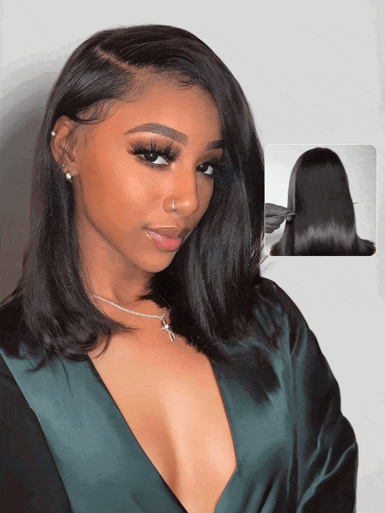 Nadula Pre Everything 13×4 Yaki Bob Real Ear to Ear Lace Front Put on and Go Wig