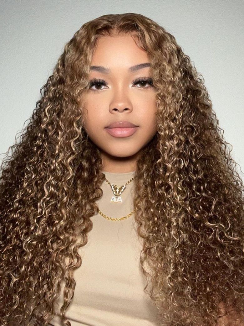 Nadula LuckySpin Sale 4x4 Lace Closure Wig Honey Blonde Jerry Curly Highlight Wig Human Hair 227$