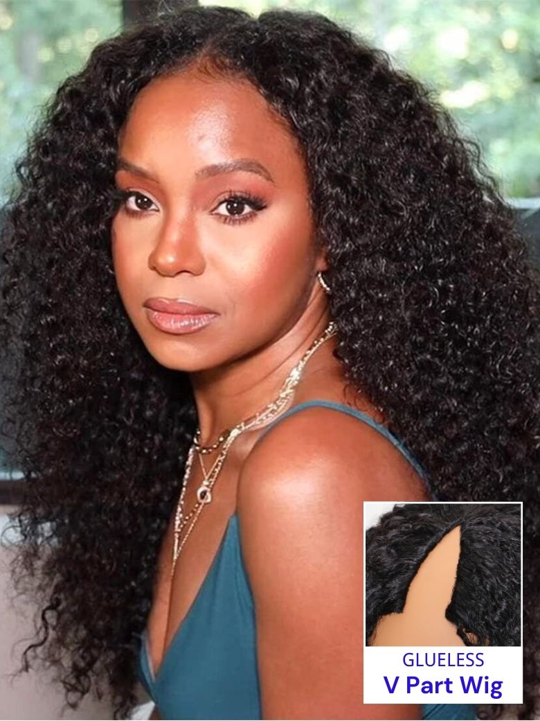 Nadula New V Part Jerry Curly Hand Tied & EasiContour™ Glueless Wig Beginner Friendly Protective Human Hair Wig