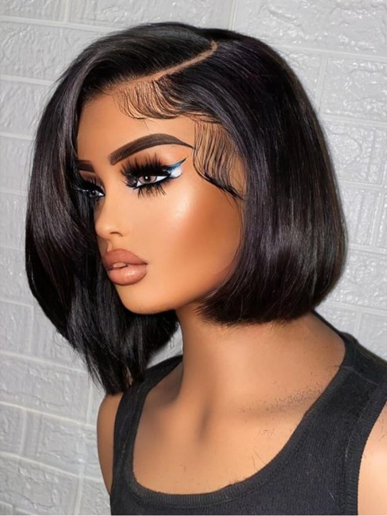 Nadula 4x4 Pre-cut Lace Closure Bob Wig Side Part 12inch Pre-bleached Invisible Konts Put On and Go Human Hair Wig 152$