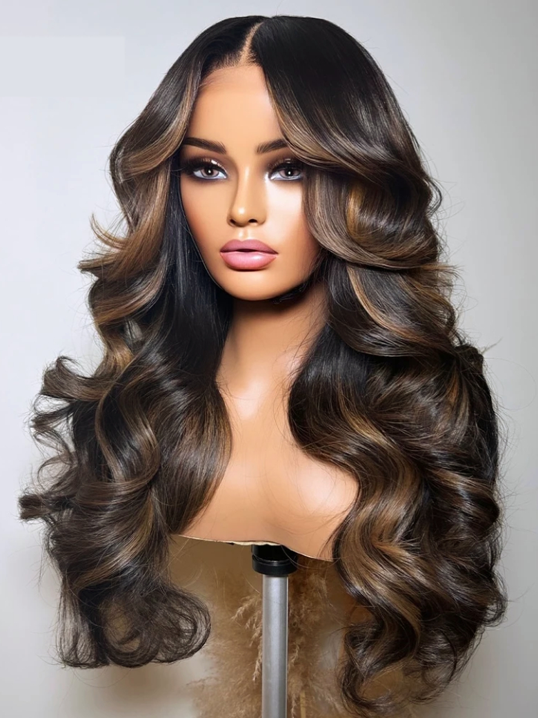 Nadula Mocha Brown Highlight Wig 13x4 Pre-everything Loose Body Wave Wig Chocolate Brown with Caramel Highlights 193$