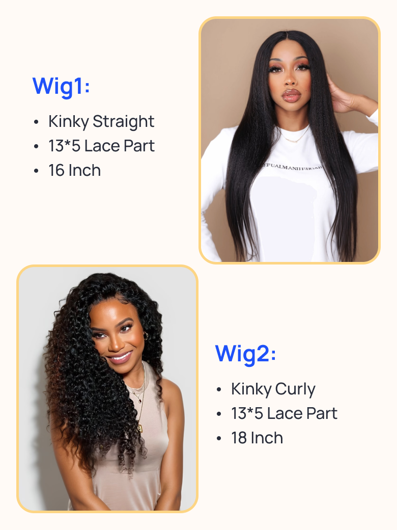 129 2 Wigs Nadula Flash Sale 16 Inch T Lace Part Kinky Straight Hair Wig and 18 Inch T Part Kinky Curly Wig 645$
