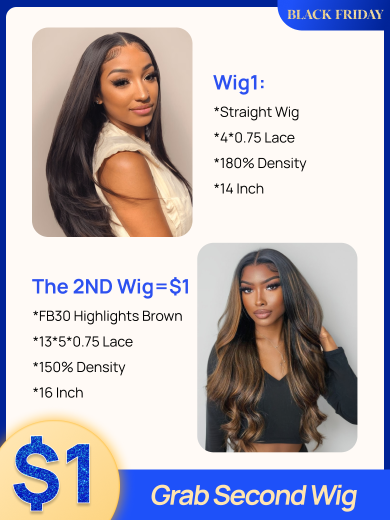 2nd Wig1 Nadula Straight Wig 14 Inch Lace Part Wig and 16 Inch Highlight Body Wave Wig 428$