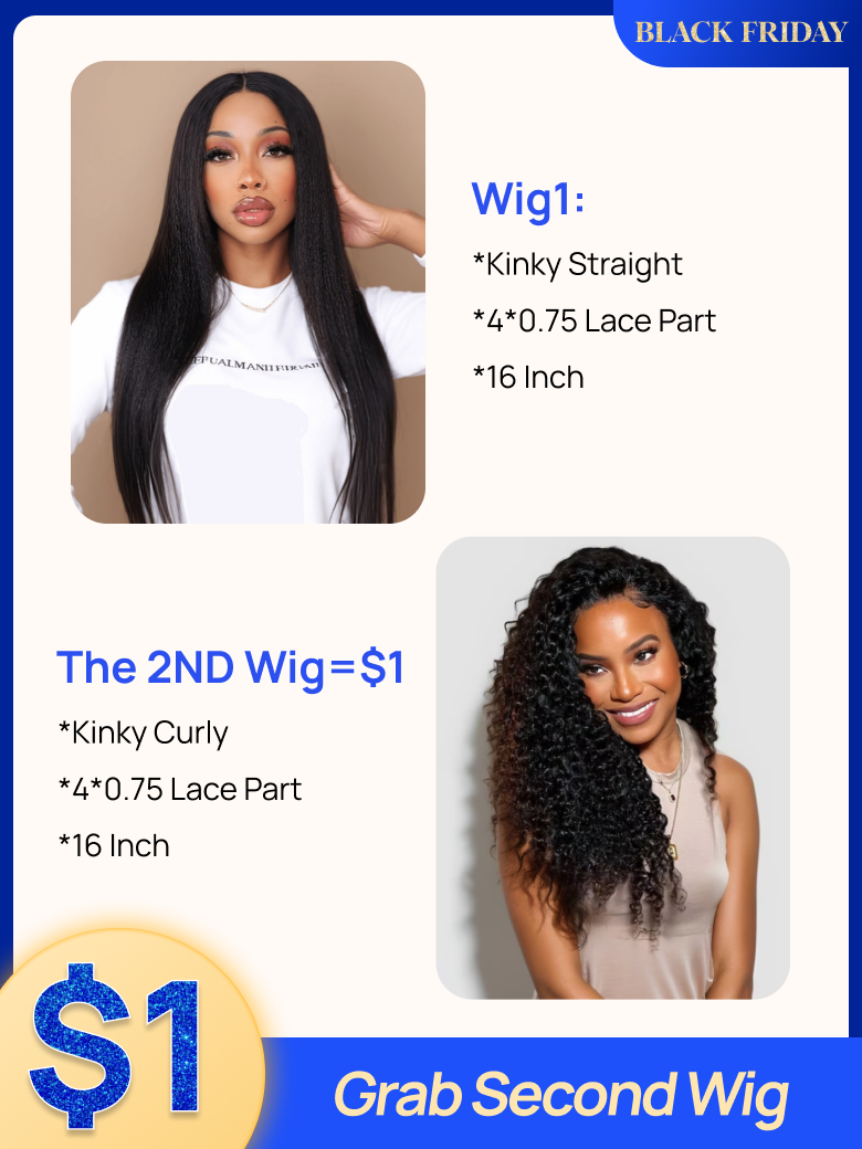 The 2nd Wig Only 1 Nadula Flash Sale 16 Inch T Lace Part Kinky Straight Hair Wig and 16 Inch T Part Kinky Curly Wig Black Friday 237$