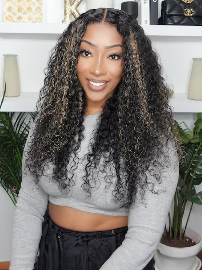 Code S100 Nadula 50 Off Sale Balayage Black and blonde Highlights Curly Lace Frontal Wig 230$