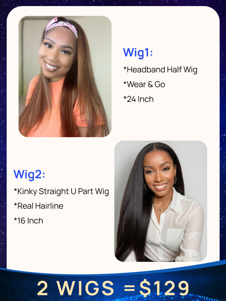 2 Wigs129 Nadula 24 Inch Headband Half Wig and 16 Inch U Part Wig Easy Install 258$