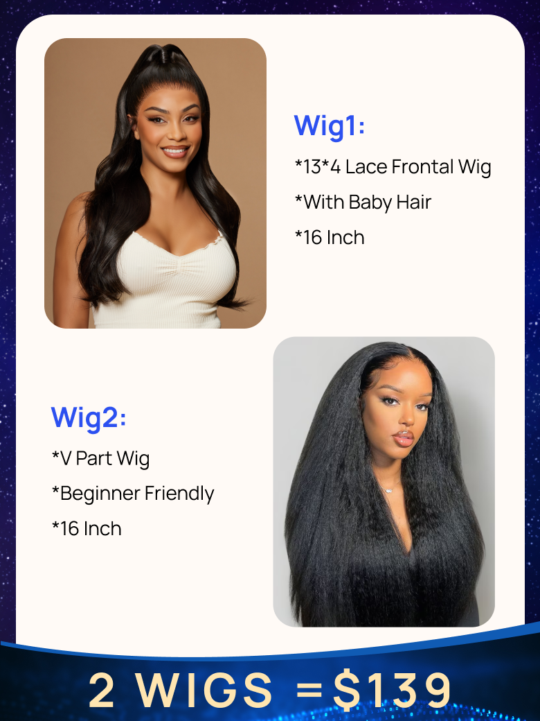 2 Wigs139 Nadula 16 Inch 134 Lace Frontal Wig and 16 Inch V Part Wig Put On and Go 278$