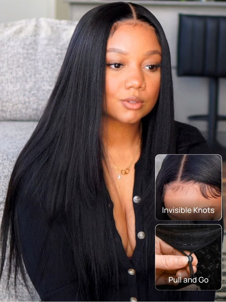 Nadula Yaki Straight 7x5 And 5x5 HD Lace Bye Bye Knots Glueless Lace Wig Put On and Go For Sale 293$