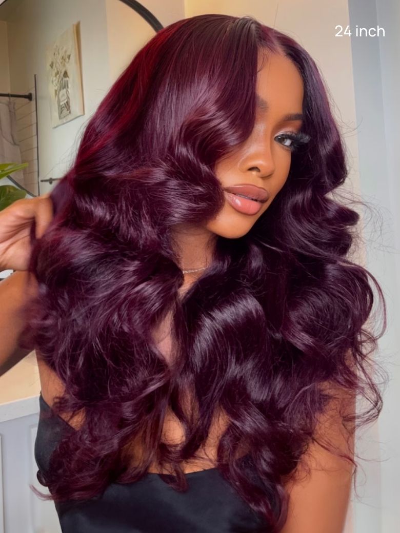Nadula 7x5 and 13x4 Burgundy Plum Layer Cut Straight Lace Frontal Wig Pre-everything Invisible Knots