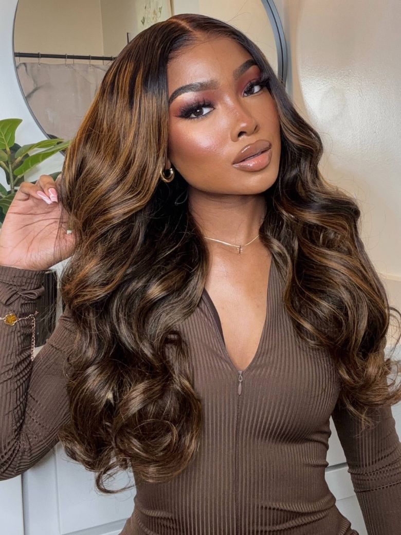Nadula Flash Sale Brown Highlight Body Wave Headband Wigs And 13x4 Lace Frontal Wig 150 Density Human Hair 690$