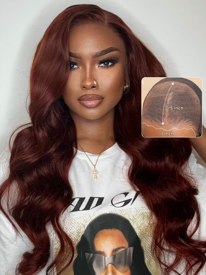 Nadula 7×5 Reddish Brown Body Wave Wig Pre Bleached Invisible Knots Glueless Human Hair Wigs