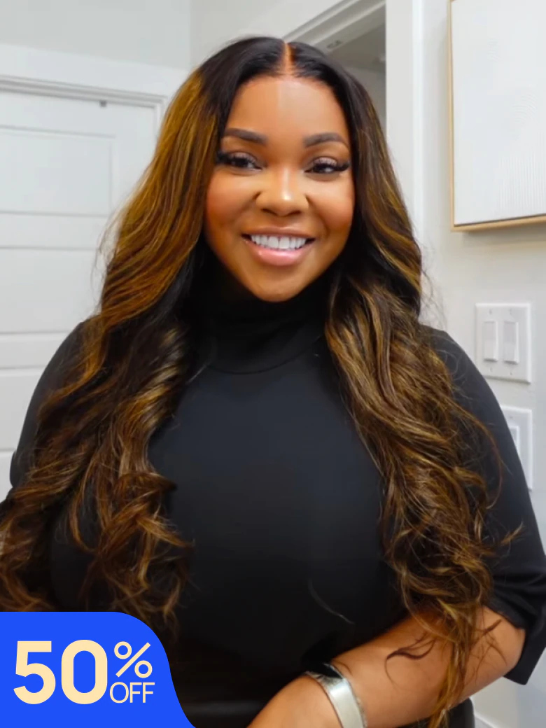 Nadula Flash Sale Brown Highlight Body Wave 7x5 Byebye Knots Invisible Lace Human Hair Wigs 118$