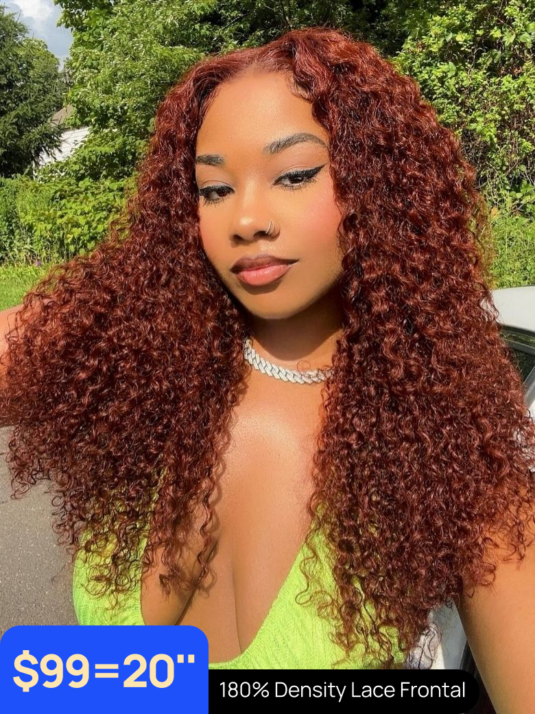 From 20inch Nadula Flash Sale 180% density 13*4 Kinky Curly Lace Frontal Wig Reddish Brown and Natural Color Human Hair Wigs
