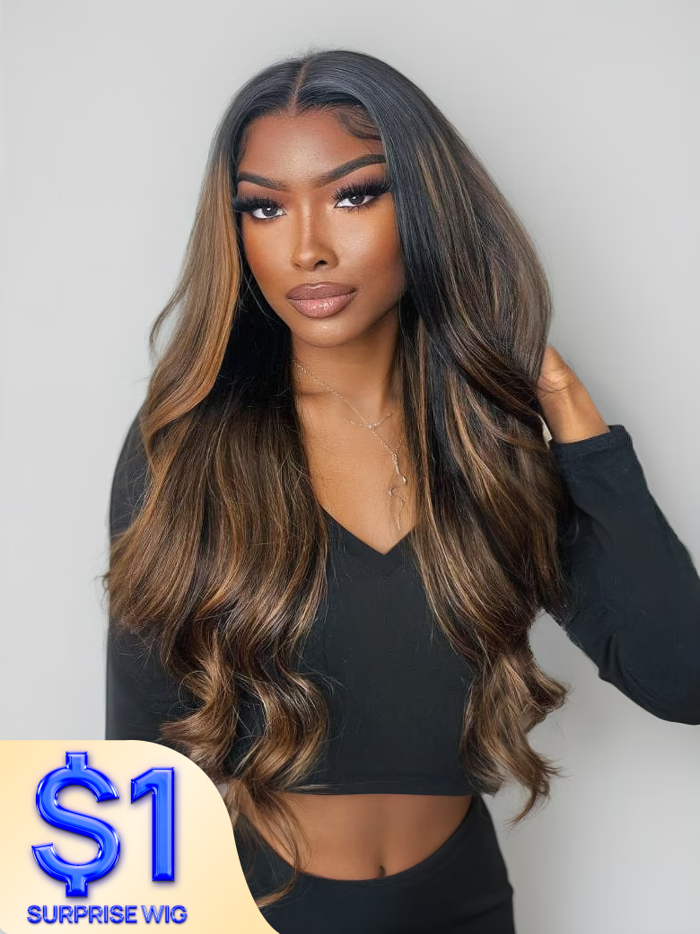 Add 1 Surprise Wig Nadula Flash Sale Brown Highlight Body Wave 7x5 Byebye Knots Invisible Lace Human Hair Wigs 206$