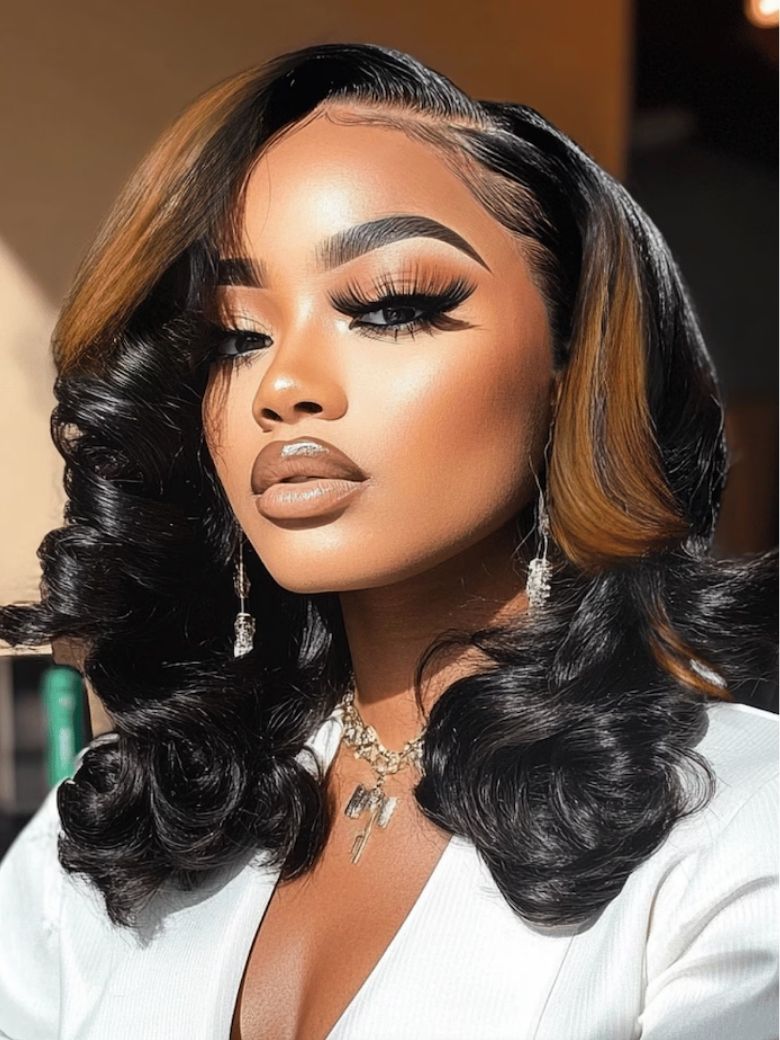 Nadula 7x5 Ombre Brown Highlight Body Wave Wig Caramel Highlight Human Hair Wigs Put On and Go