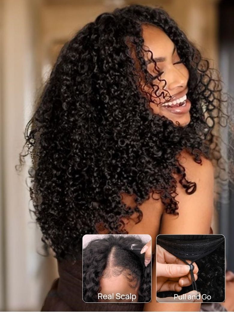 Nadula ScalpLook™ V Part Wig Jerry Curly and Layered Water Curly Glueless Human Hair Wigs No Sew In No Gel No Leave Out