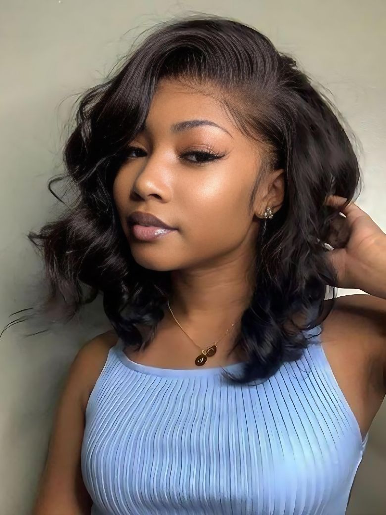 Nadula 4x4 Pre-cut Lace Closure Bob Wig Side Part 12inch Pre-bleached Invisible Knots Put On and Go