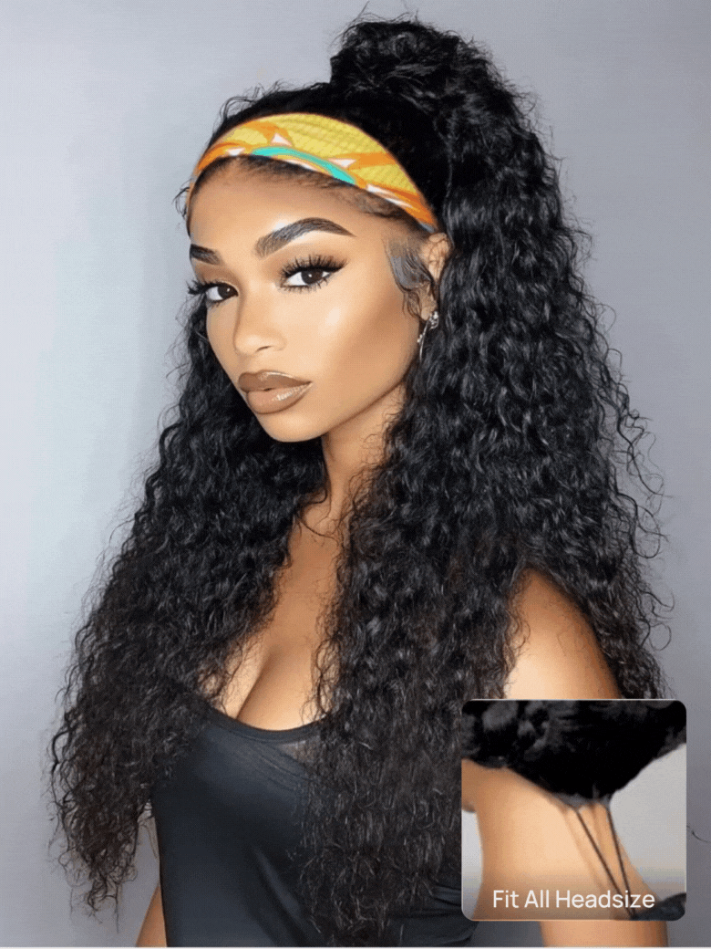 Nadula Water Wave Headband Wig 100% Virgin Hair Put On And Go Glueless Wig With Drawstring