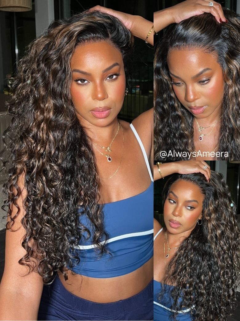 Nadula 13x4 Pre everything Deep Brown with Blonde Highlights Wig Mixed Curls Water Wave Jerry Curly Fluffy Wig Put on and Go Human Hair Wigs 229$