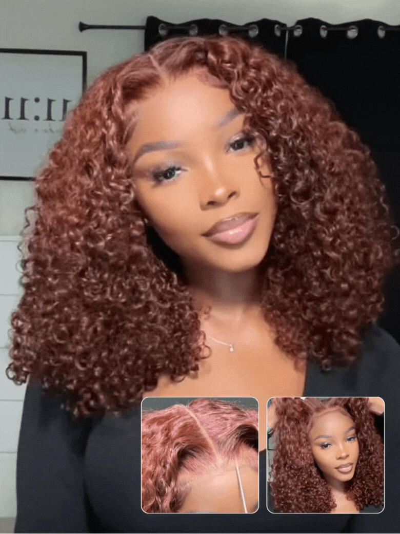 Nadula Bye Bye Knots Wig 20 7x5 Invisible Knots Reddish Brown Curly Put and Go Wig 169$