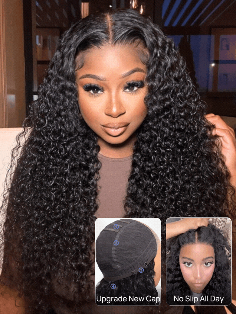 Nadula 7x5 No Slip Wig Fluffy Curly Hair Tight Defined Curls Full Volume Lace Closure Put On and Go