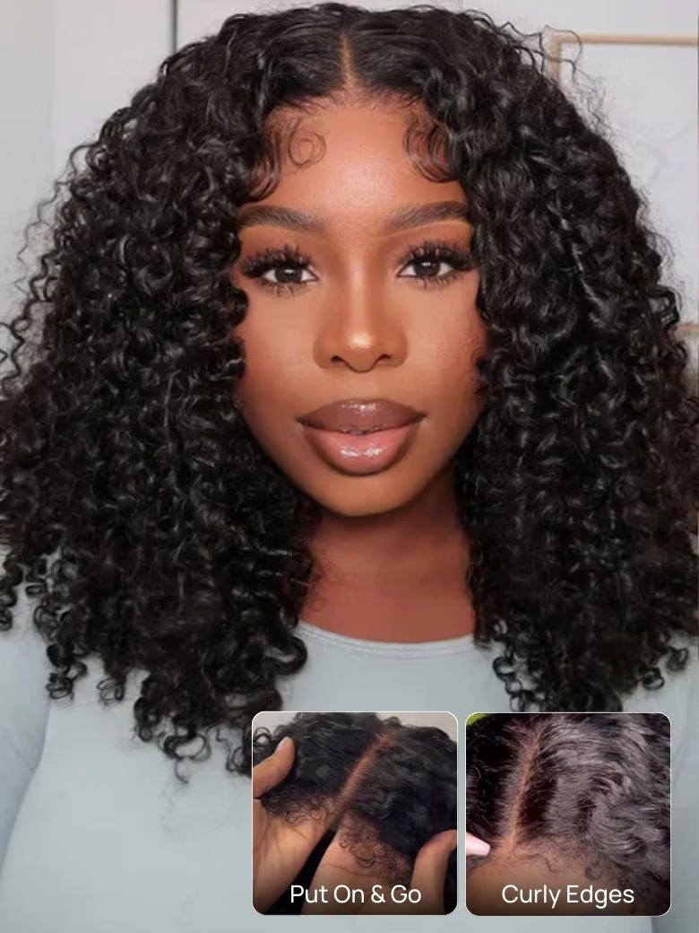 Nadula Women's Black Kinky Curly 7X5 Bye Bye Knots Wig Put On And Go Human Hair Wigs For Sale