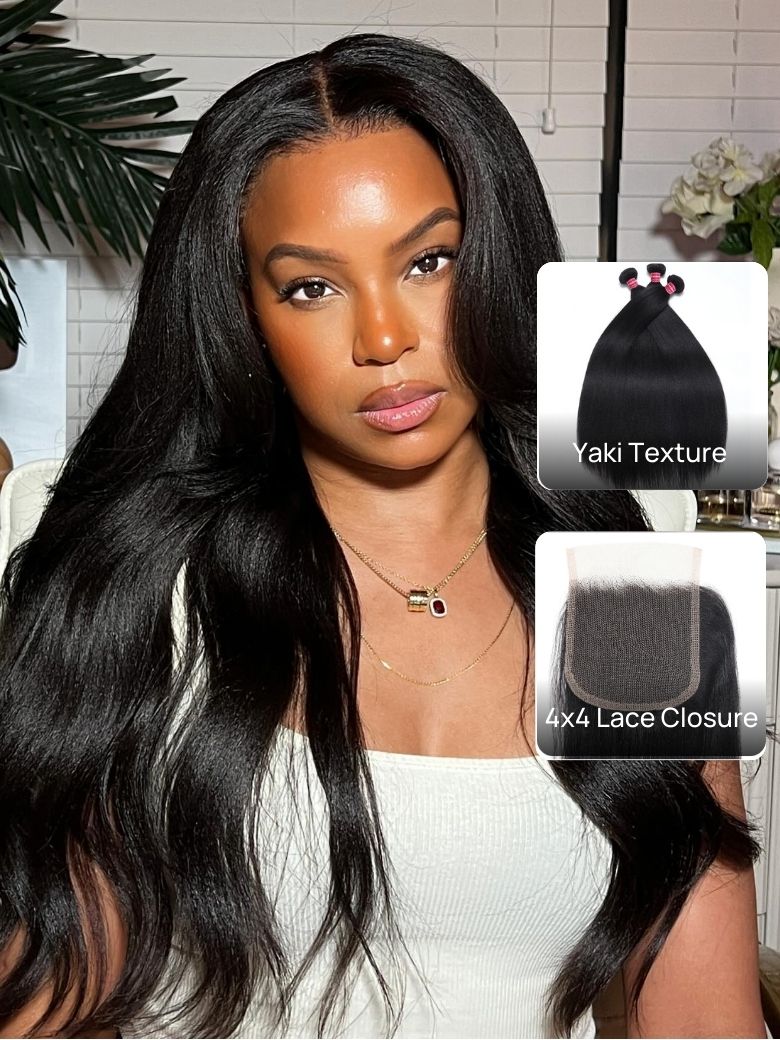 Nadula Best Yaki Straight Hair Weave 3 Bundles With Lace Closure Best Virgin Human Hair Weave