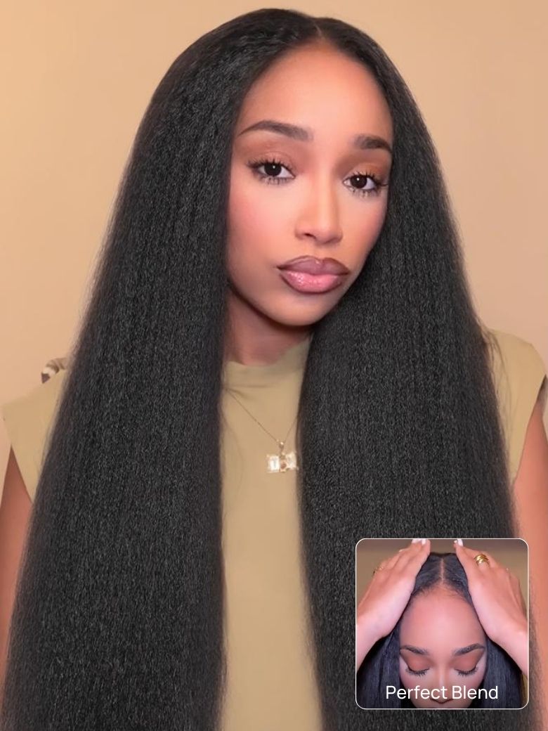 Nadula Flash Sale ScalpLook™ V Part Yaki Straight Wig Glueless Human Hair Wigs Light Kinky Straight