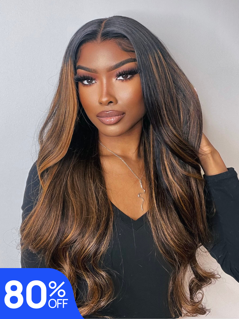 Nadula Flash Sale Highlight Balayage Body Wave 7x5 Byebye Knots Lace Closure Shadow Root Wig 295$