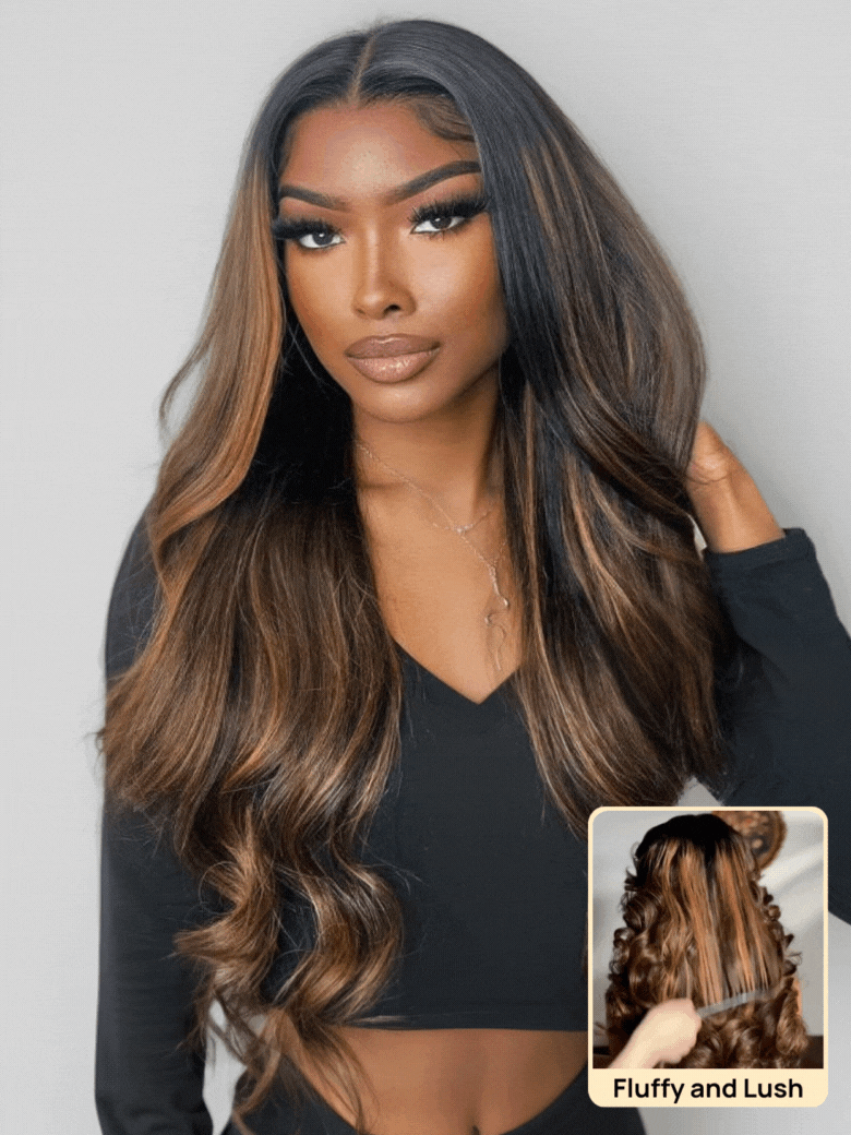 Nadula 7X5 And 13X4 Balayage Highlight Body Wave Lace Front Human Hair Wigs With Invisi Drawstring Put On And Go
