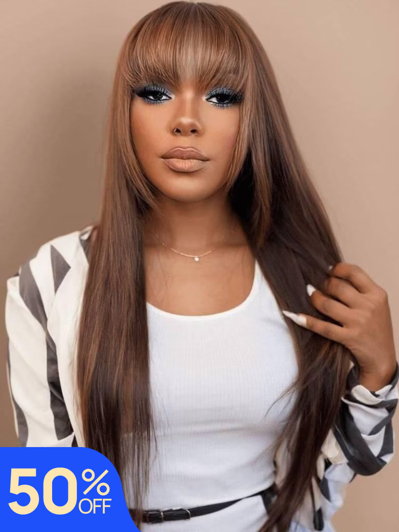 Nadula Flash Sale Yaki Straight Layered Wig with Bangs Glueless Human Hair Wig Beginner Friendly Classic Cap 198$