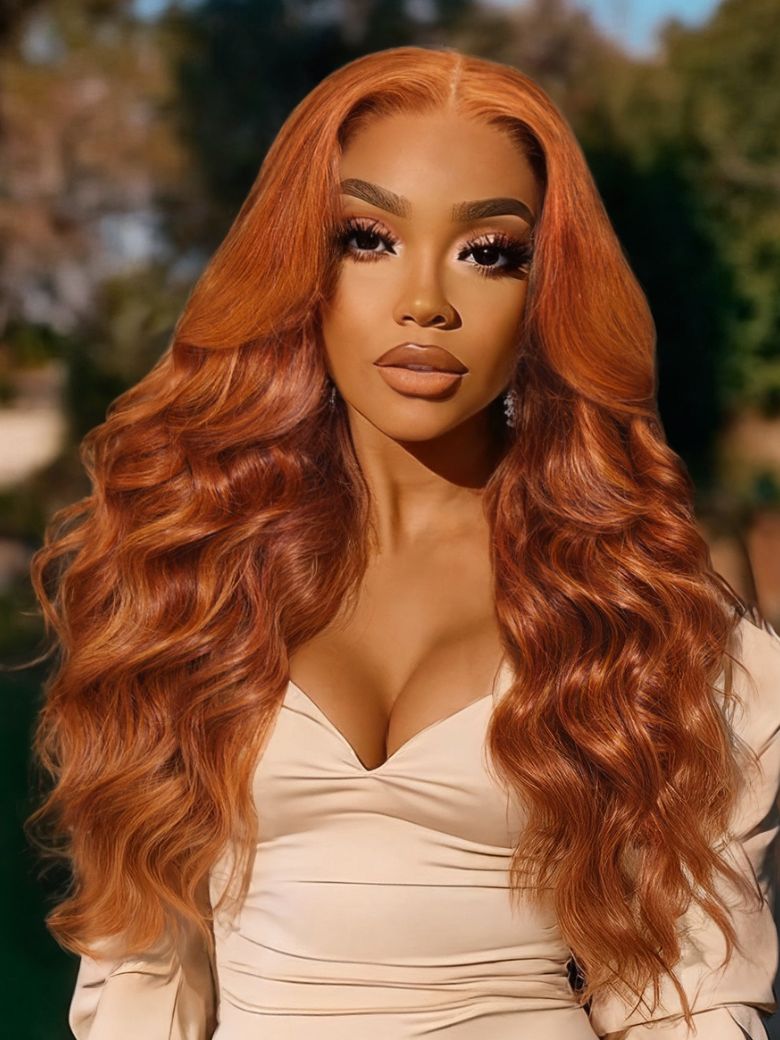 Nadula 13x4 Pre everything Copper Orange with Auburn Highlights Body Wave Hair Put On And Go Wig with Drawstring 183$