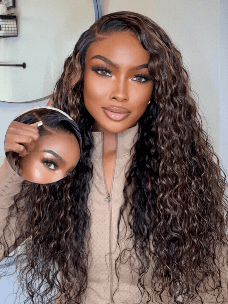 Nadula Water Wave 7×5 Golden Brown Highlight Wig Bye Bye Knots With Elastic Drawstring For Sale