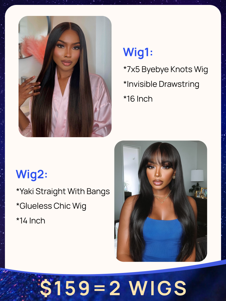 1592 Wigs Nadula 16 Inch 7x5 Chestnut Brown Ombre Put On and Go Wig and 14 Glueless Wig With Bangs 530$